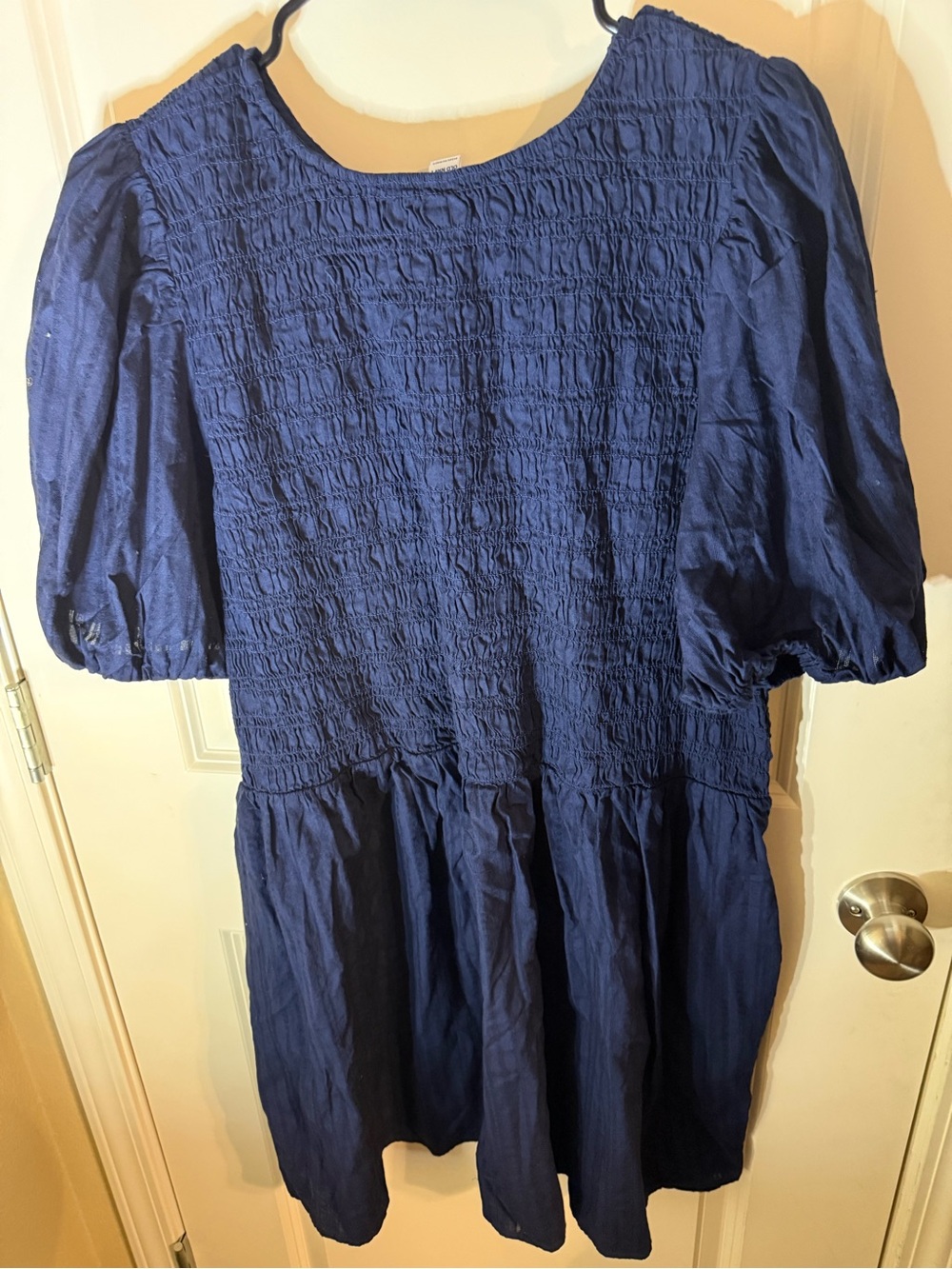 Old Navy 2X Navy Blue Smocked Puff Sleeve Mini Dress NWT